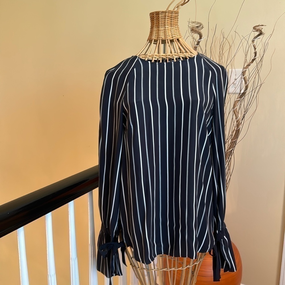 Frame navy blue shirt with white stripes